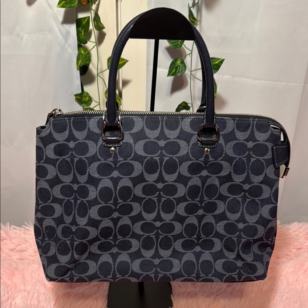 Coach Navy Blue Denim Signature Tote Bag
